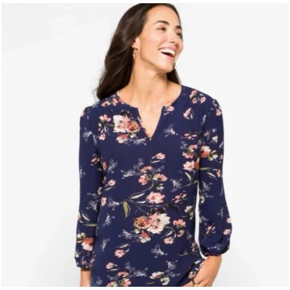 New Fun2fun Stitch Fix Blue Dainty Spring Floral Boho Flirty Blouse Small